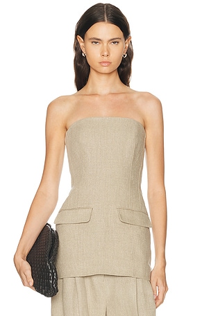 Toteme Strapless Linen Pocket Top in Beige