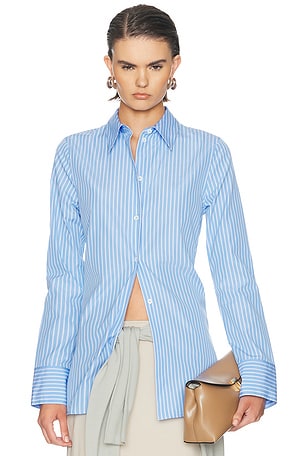 Toteme Striped Poplin Top in Baby Blue