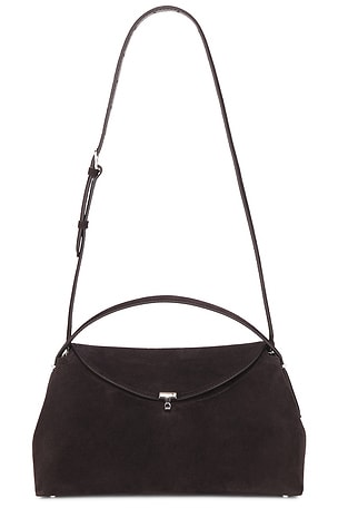 Toteme T-Lock Suede Top Handle Bag in Brown