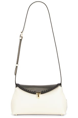 Toteme T-Lock Embroidered Leather Clutch in Black & White