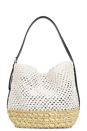 Toteme Medium Belted Paper Tote Bag in White,Brown