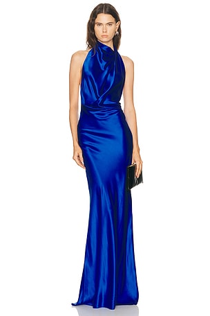 The Sei Halter Drape Bias Gown in Blue