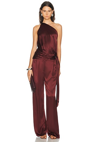 The Sei Asymmetric Tail Drape Top in Rust