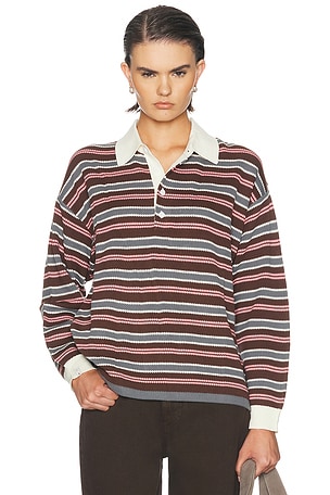 THE UPSIDE Wonder Knit Polo Top in Burgundy