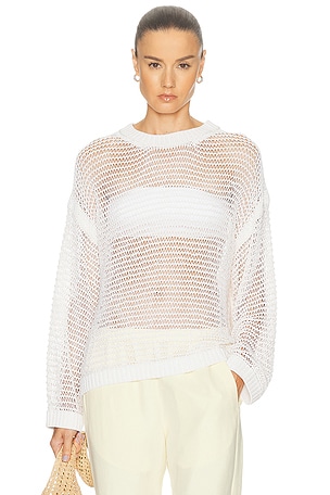 TWP Wide Crewneck Long Sleeve Pullover Sweater in White