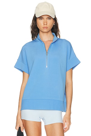 Varley Ritchie Half Zip Short Sleeve Sweatshirt in Baby Blue