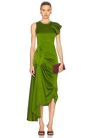 Victoria Beckham Draped Midi Dress in Green