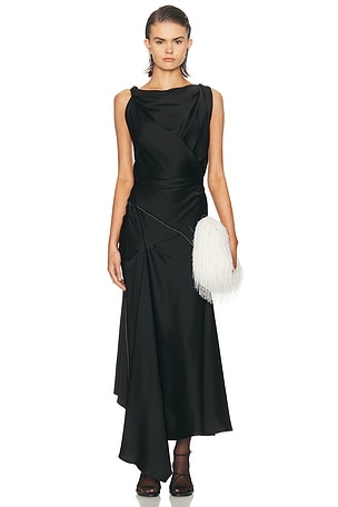 Victoria Beckham Asymmetric Draped Midi Dress in Black