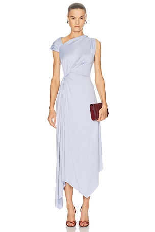 Victoria Beckham Asymmetric Midi Dress in Baby Blue