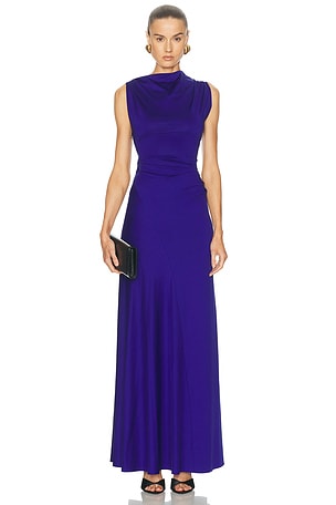 Victoria Beckham Sleeveless Draped Gown in Blue