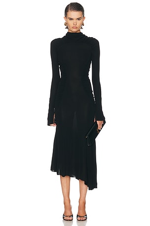 Victoria Beckham Long Sleeve Gathered Dress in Black