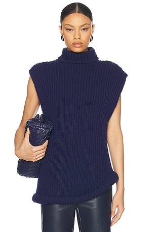 Victoria Beckham Sleeveless High Neck Sweater in Navy