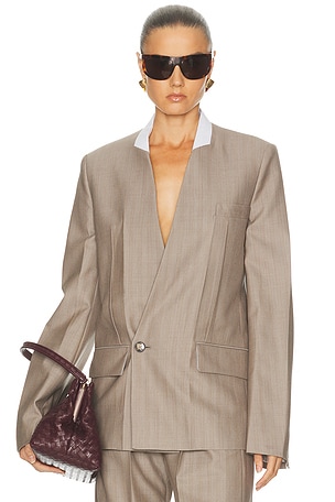 Victoria Beckham Collarless Jacket in Taupe