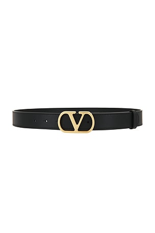 Valentino Garavani Brass Logo Belt in Black