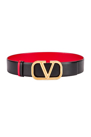 Valentino Garavani V Logo Signature Belt in Nero | FWRD