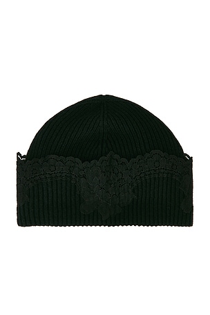 Valentino Garavani V Logo Cashmere Lace Beanie in Black