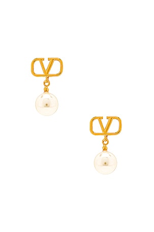 Valentino Garavani V Logo Signature Pearl Earrings in Metallic Gold