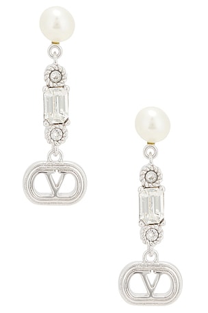 Valentino Garavani Ovalette Perla Earrings in Metallic Silver