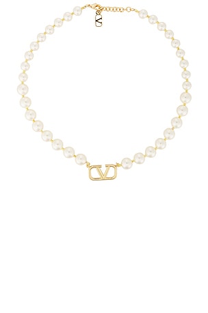 Valentino Garavani VLogo Signature Pearl Necklace in Metallic Gold