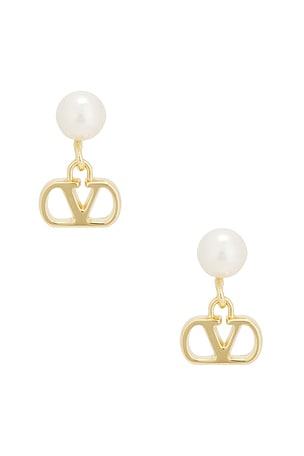Valentino Garavani VLogo Signature Pearl Earrings in Metallic Gold