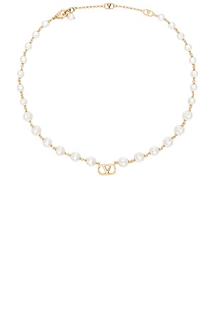 Valentino Garavani Vlogo Signature Necklace in Metallic Gold,White
