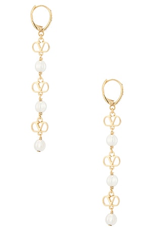 Valentino Garavani Vlogo Signature Earrings in Metallic Gold,White