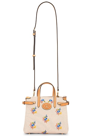 Valentino Garavani Antibes Flower Bouquet Small Tote Bag in Beige