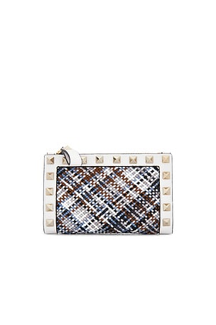 Valentino Garavani Rockstud Coin Purse in White,Brown