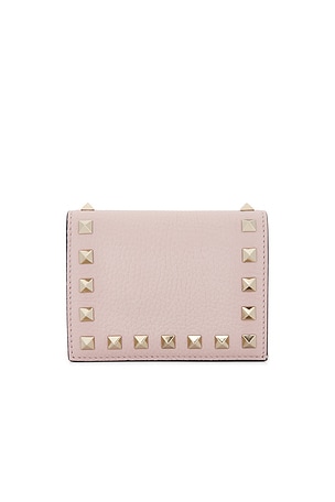 Valentino Garavani Rockstud Flap French Wallet in Pink