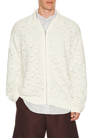 vowels Eyelet Knitted Zip Up in White