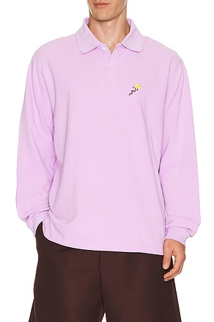 vowels Long Sleeve Pique Polo in Lavender