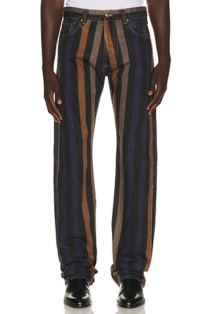 VERSACE Rigid Denim With Stripe Print in Multi