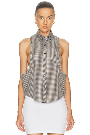 VERSACE Sleeveless Button Up Top in Chocolate