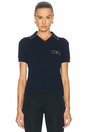 VERSACE Short Sleeve Polo Top in Navy