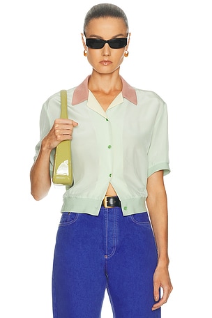 VERSACE Short Sleeve Polo Top in Mint