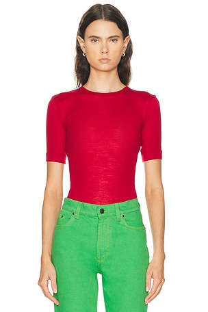 VERSACE Short Sleeve Rib Top in Red