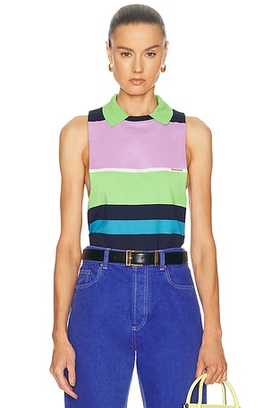 VERSACE Sleeveless Polo Top in Navy,Pink