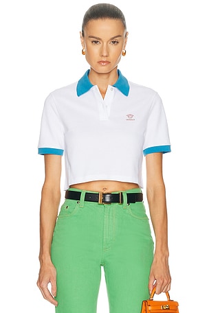 VERSACE Short Sleeve Polo Top in White