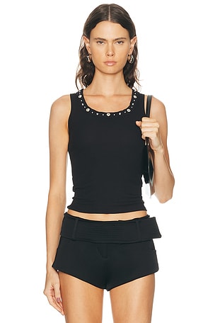 VERSACE Embroidered Tank Top in Black