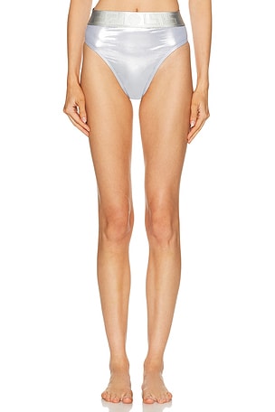VERSACE High Waisted Bikini Bottom in Metallic Silver