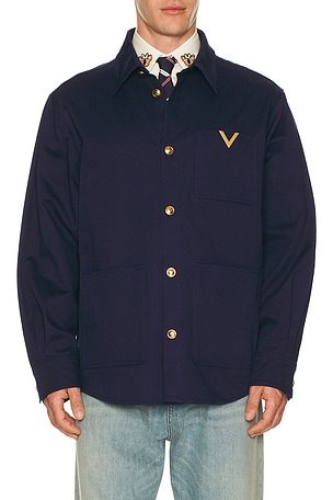Valentino Classic Cotton Gabardine Jacket in Blue