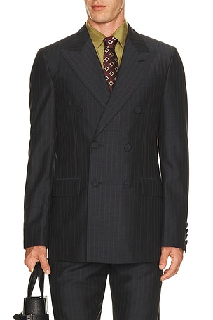 Valentino Pinstripe Double Breasted Blazer in Charcoal