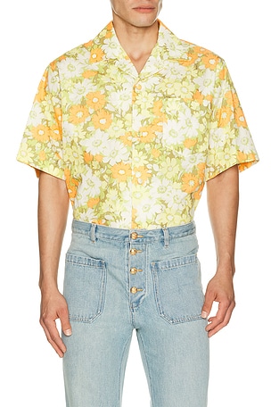 Valentino Floral Short Sleeve Shirt in Yellow