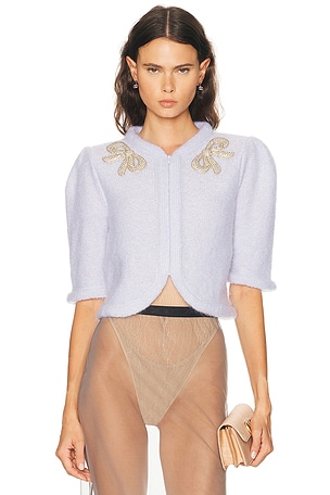 Valentino Mohair Embroidered Cardigan in Purple