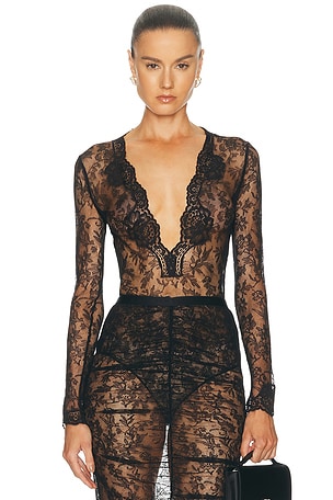 Valentino Lace Jersey Bodysuit in Black
