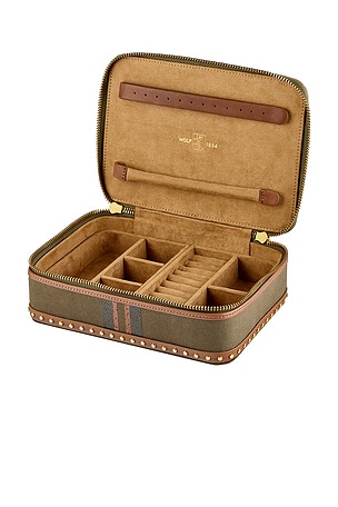 WOLF Ida Travel Zip Jewelry Case With Handle in Brown