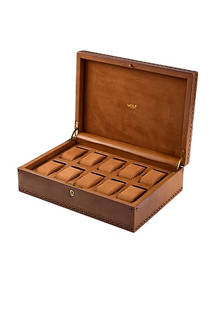 WOLF Brogue 10 Piece Watch Box in Brown