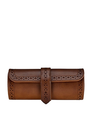 WOLF Brogue Triple Watch Roll in Brown