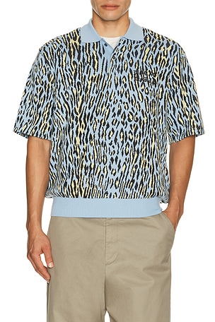 WACKO MARIA Leopard Knit Polo Shirt Type 1 in L-Blue in Blue