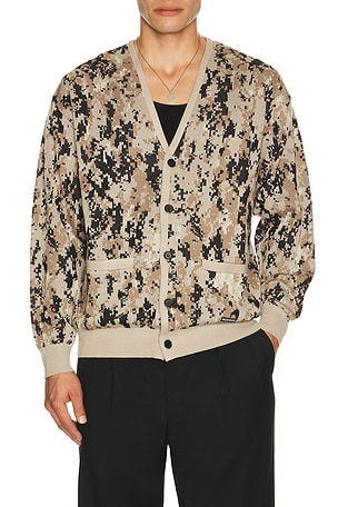 WACKO MARIA Digital Camo Jacquard Cardigan in Brown